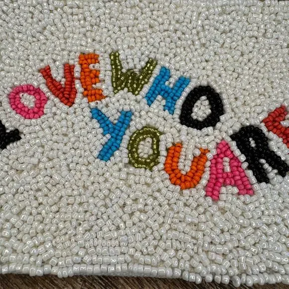 Fun Beaded Coin Purse White Wallet Travel Pouch Womens Accessories NEW FAST SHIP - Picture 3 of 5